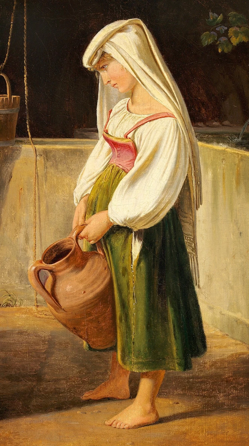 Donna italiana con una brocca d'acqua